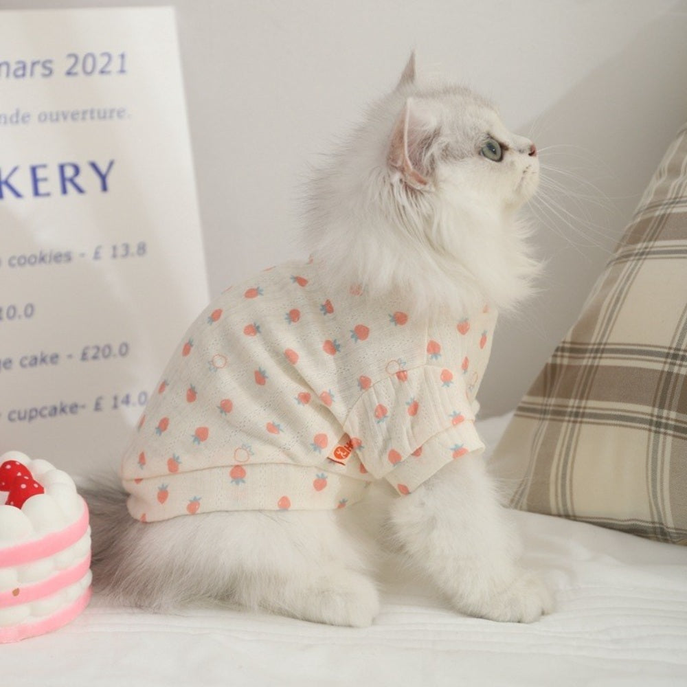 반려동물 야옹이 여름 티셔츠 딸기 실내복 봄옷 JIKTEM BW4032404