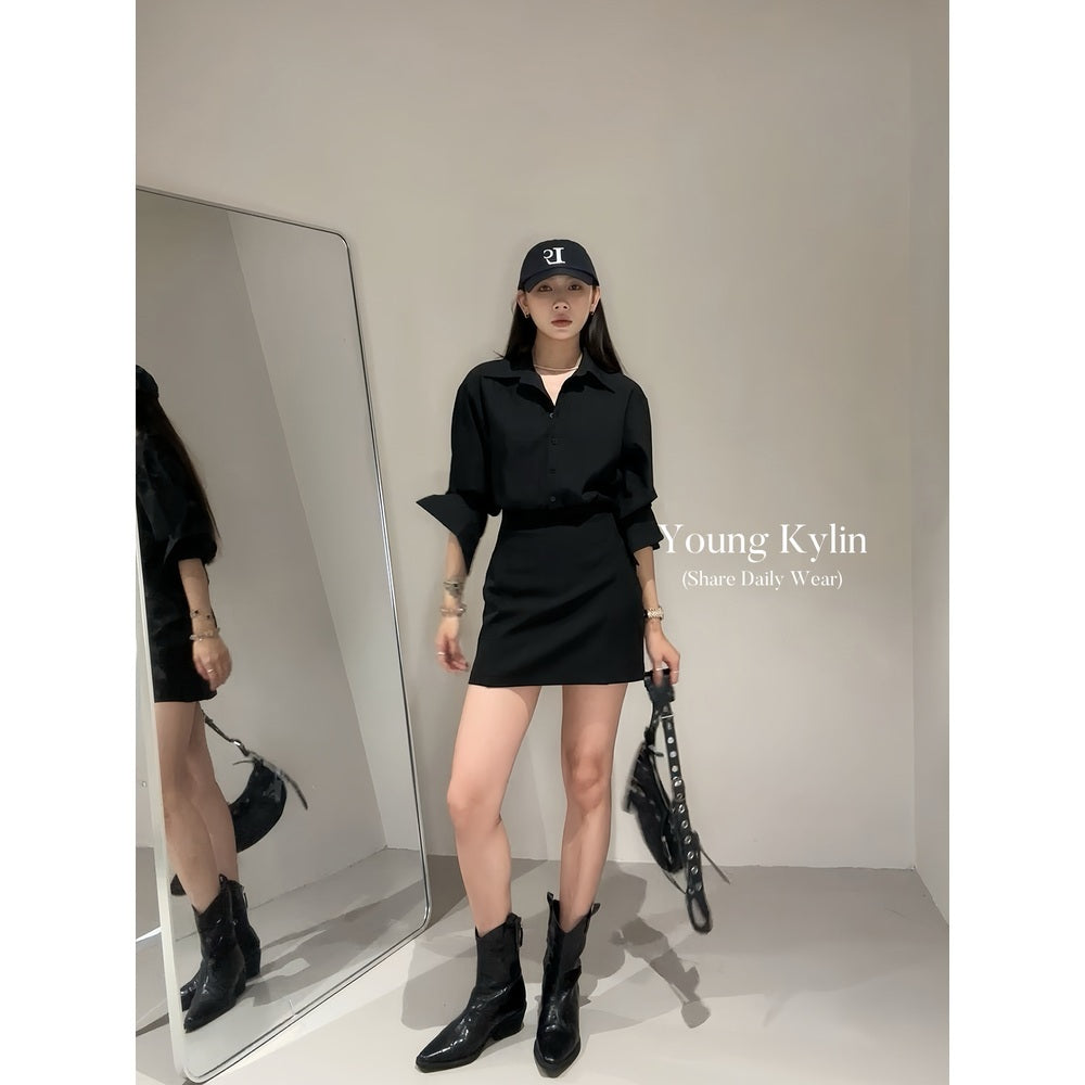 셔츠원피스 긴팔 블랙 캐주얼 모던 JIKTEM BD4082106