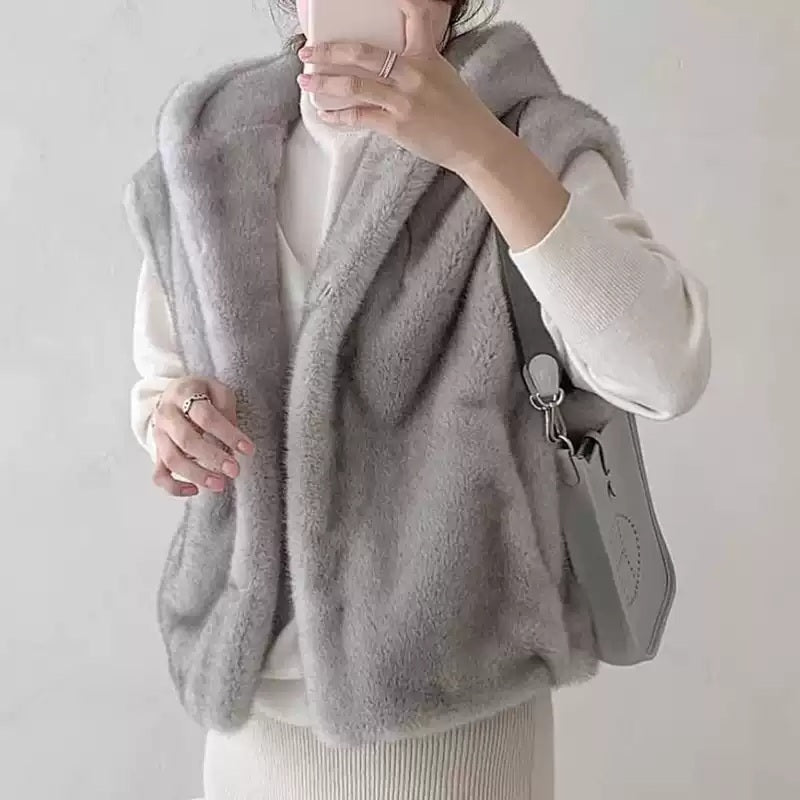 퍼조끼 후드 베스트 인조 밍크 퍼가득 JIKTEM WW4112810