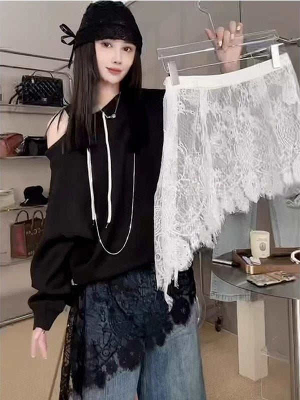 속치마 레이어드 레이스 미니 언발란스 코디룩 JIKTEM BW5051002