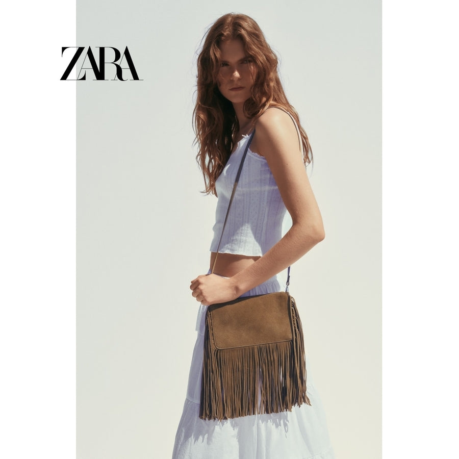 ZARA 정품 스웨이드 미니 크로스 바디백 수술 장식 숄더백 JIKTEM BW5052414