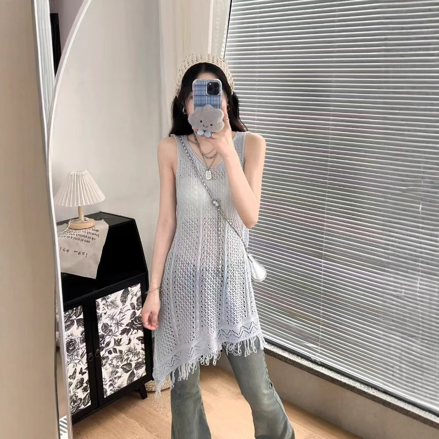 1+1 펀칭니트티 언발핏 뜨개 스웨터 그물 망사 비치룩 홈웨어 JIKTEM BJ5070719