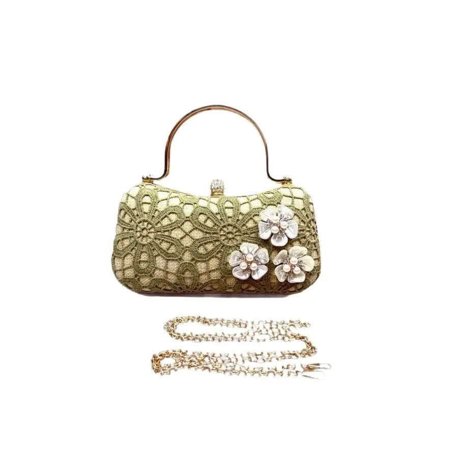 미니 핸드백 레이스 비즈 플라워 복고풍 손가방 메탈 체인 JIKTEM BW5080602