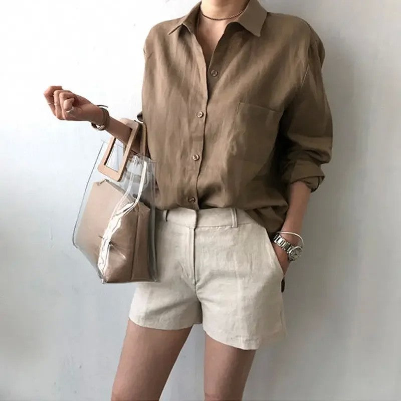 카라 셔츠 긴팔 무지 모던 데일리 캐주얼룩 블라우스 JIKTEM BW5081305
