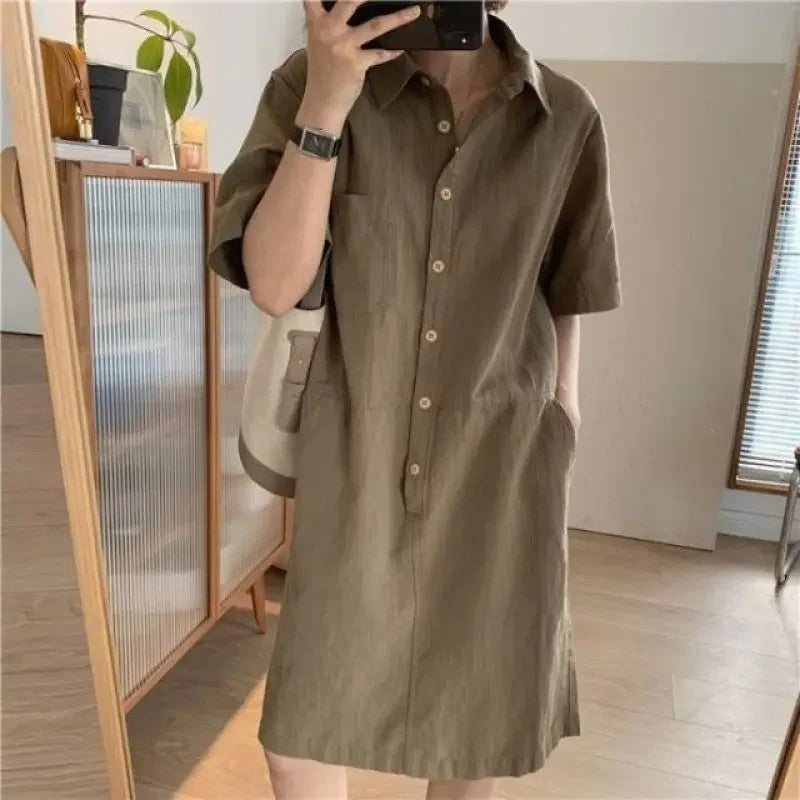 셔츠 원피스 반팔 카라넥 캐주얼 H라인 몸매 커버 JIKTEM BW5081309