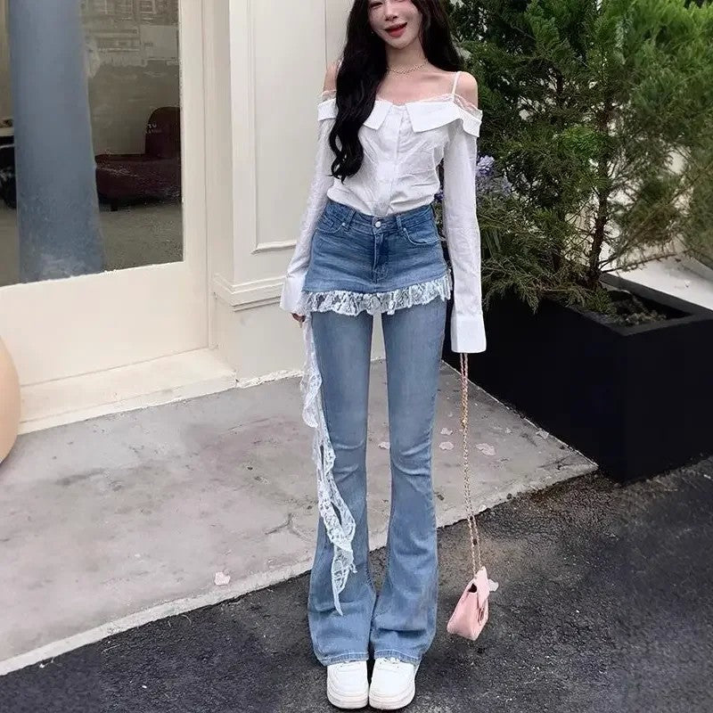 랩 치마 바지 레이스 스커트 팬츠 데님 나팔바지 슬림핏 JIKTEM BW5090304