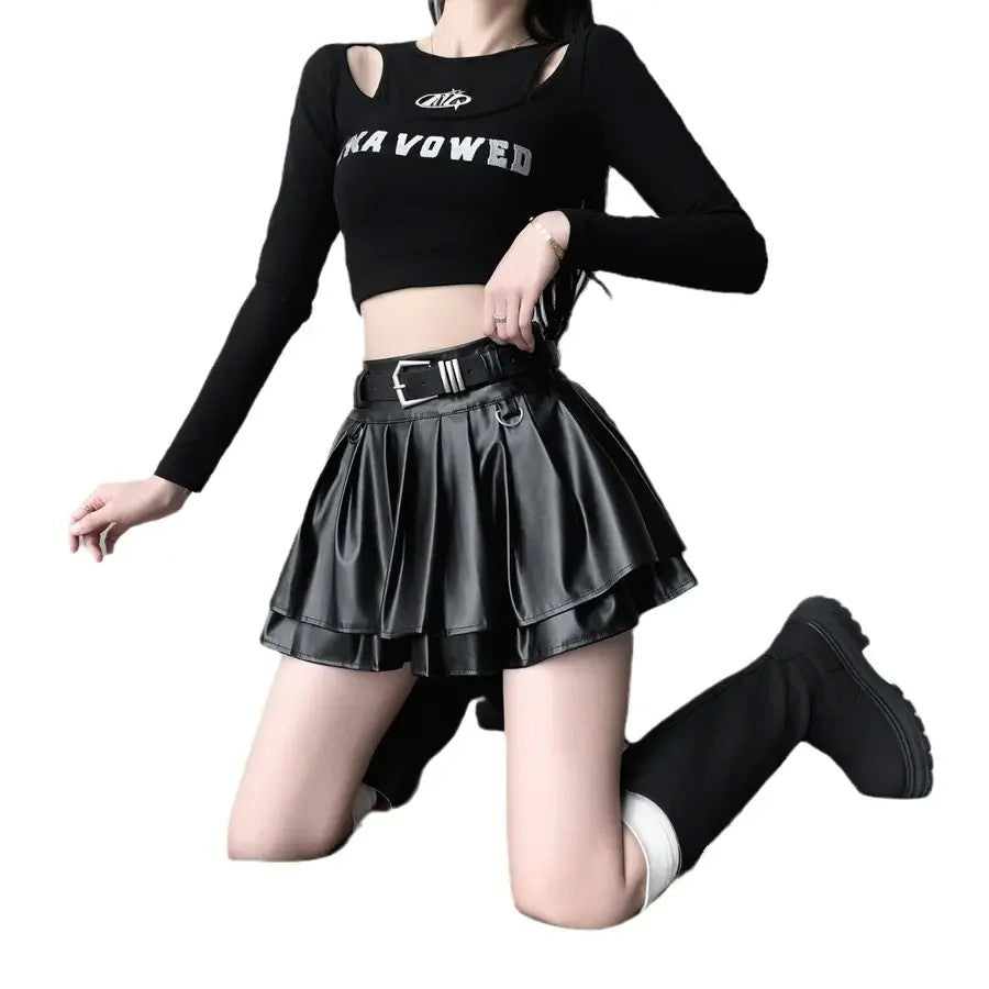 레더 스커트 PU 주름 치마 댄스복 A라인 미니 핫걸 JIKTEM WW5091510