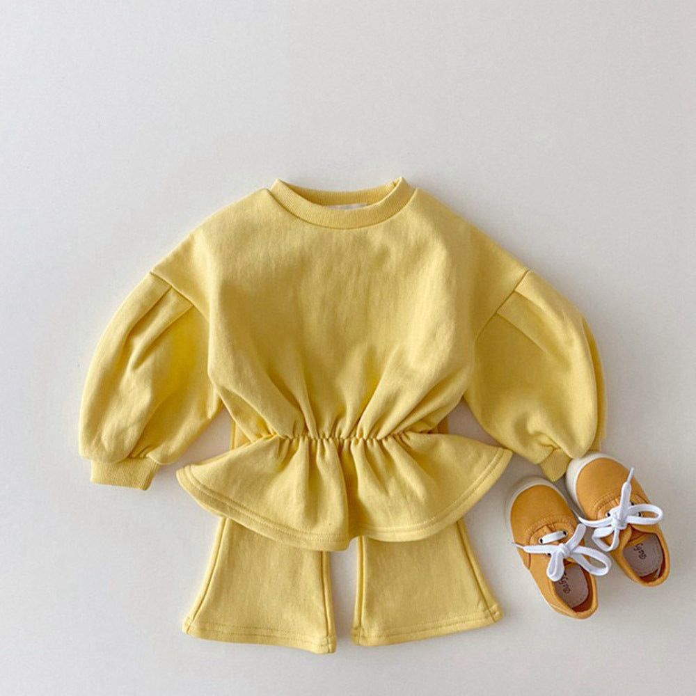 Q1032008 여아 패션 트레이닝세트 벌룬소매 나팔바지 날씬허리라인 등원룩