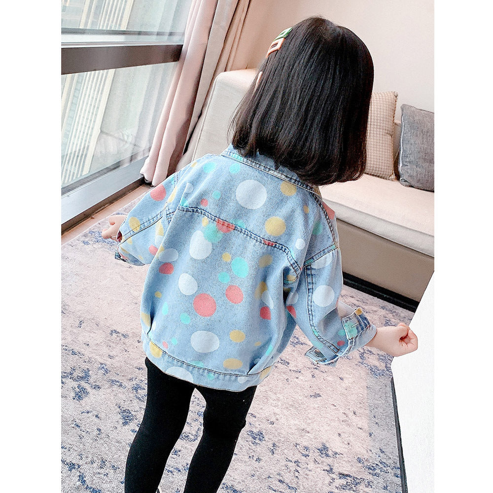 Q1032047 여아 상큼봄 데님 재킷 컬러 땡땡이 패션 코디룩 등원룩