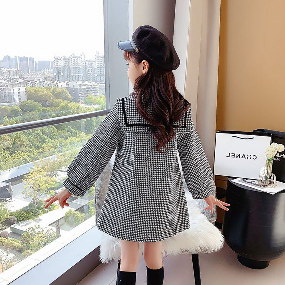 빅카라넥 모직 코트 여아 클래식 체크 더블 코트 블랙 브라운 Q1101503