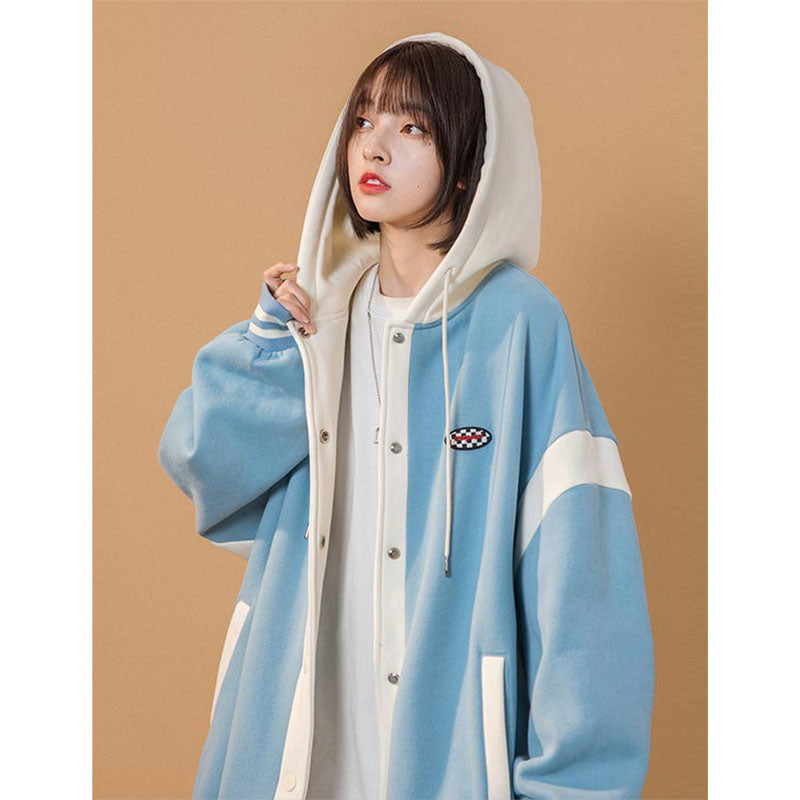 야구점퍼 똑딱이 버튼 오퍼핏 후드 자켓 캐주얼 아우터 Q2032415