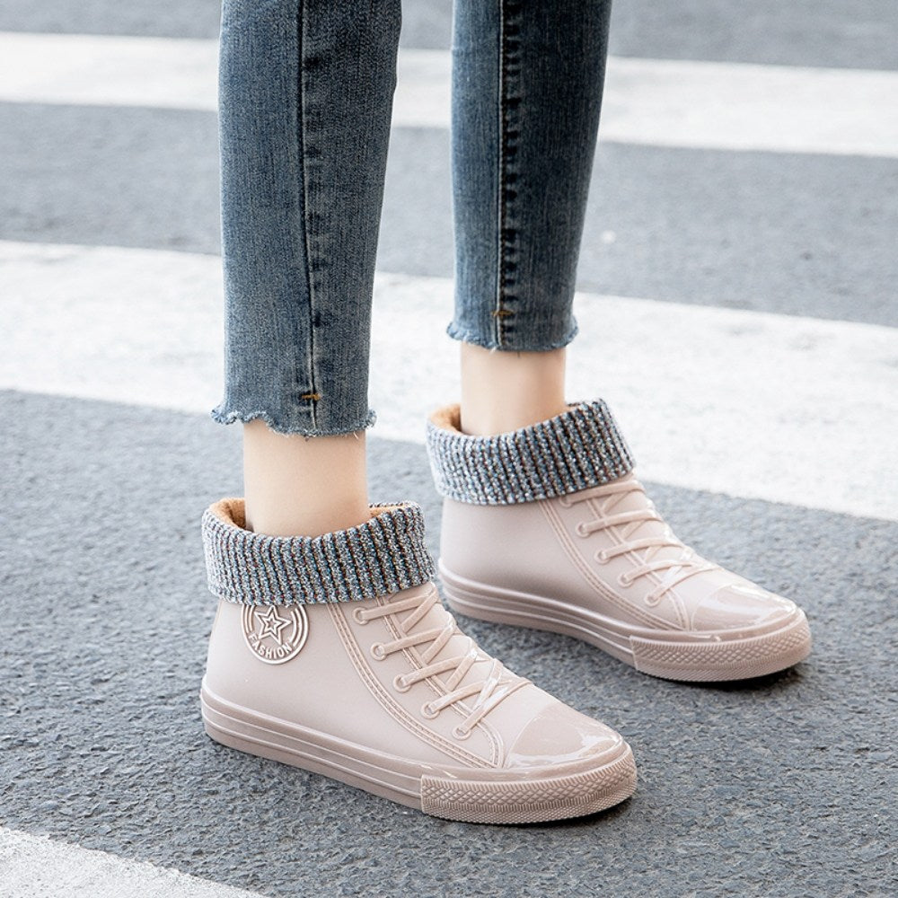 WW2063003 여성 장마철 고무 신발 짧은 튜브 미끄럼 방지 방수 장화