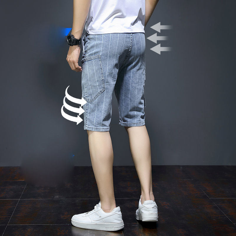 스트라이프 청데님 반바지 남성 5부 팬츠 Q2062016