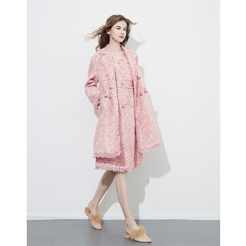 롱자켓 코트 정장 핑크 더블 트위드 Q2031034 원피스 고급