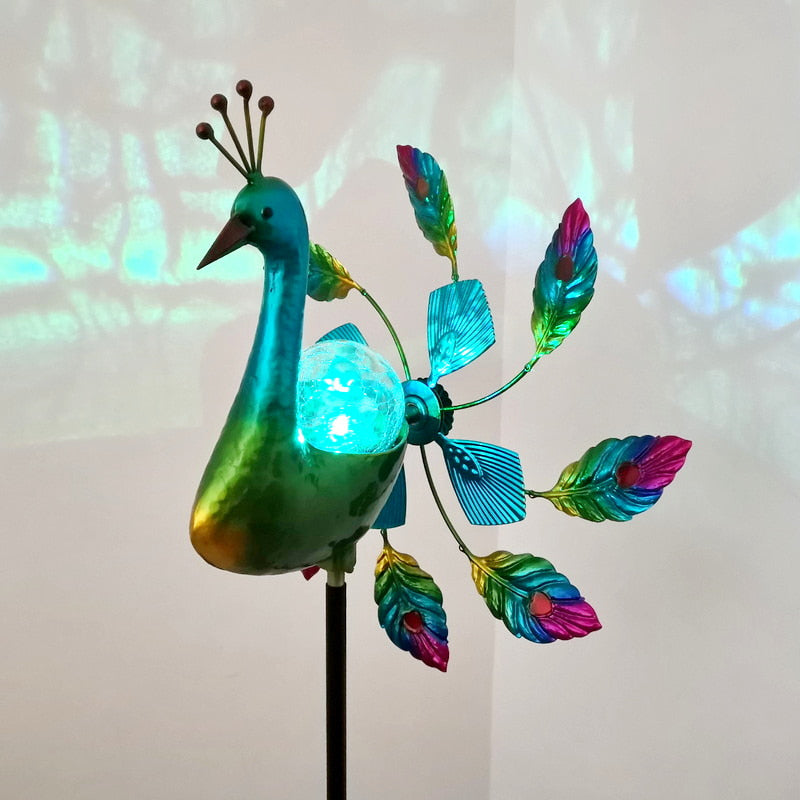 태양광전등 W2022211 빈티지 무지개 새쫓는 태양열정원등 철제바람개비 공작새