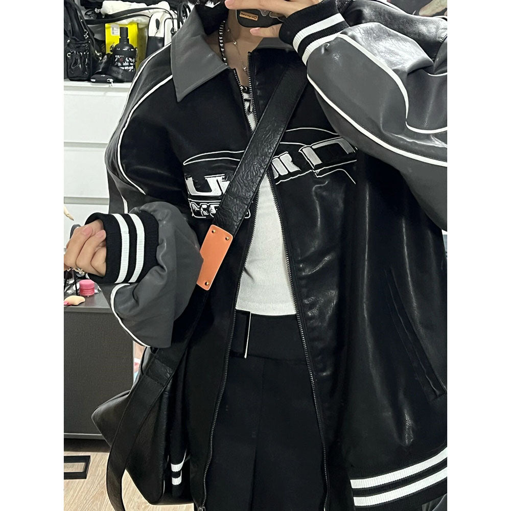오토바이 레더 루즈핏 Q2032804 집업 자켓 커플 점퍼