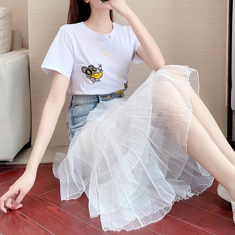 봄여름 데님 여성 하이웨스트 Q2052604 레이스 롱스커트