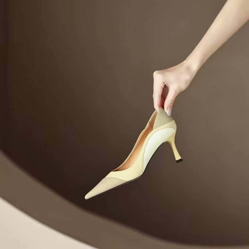 배색 썸머 발편한 정장 구두 미들힐 근무화 오피스룩 앞뾰족 WB3041213