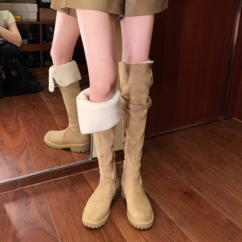 JIKTEM 스웨이드 복고풍 여성 양털 뽀글이 롱부츠 Q4011114