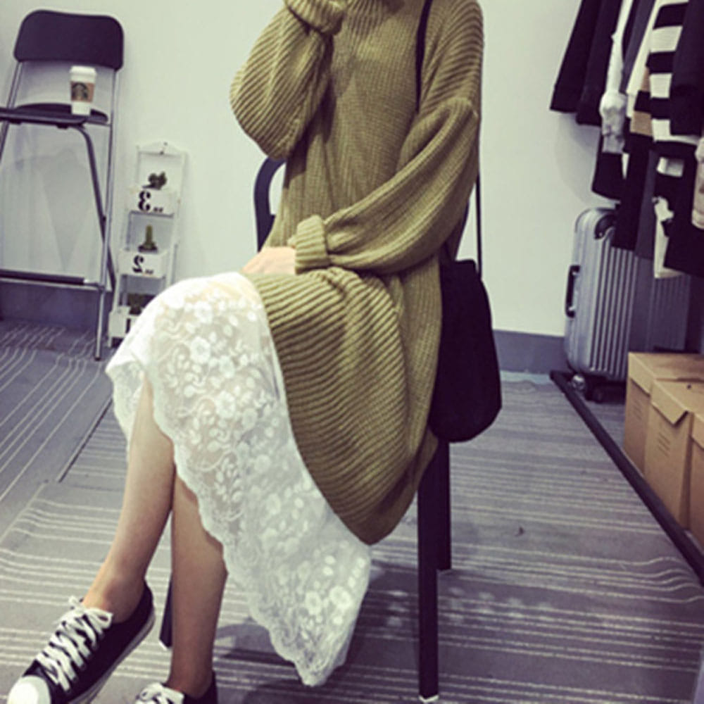 이너웨어 롱원피스 레이스 속치마 슬림 블랙 화이트  Q1092404