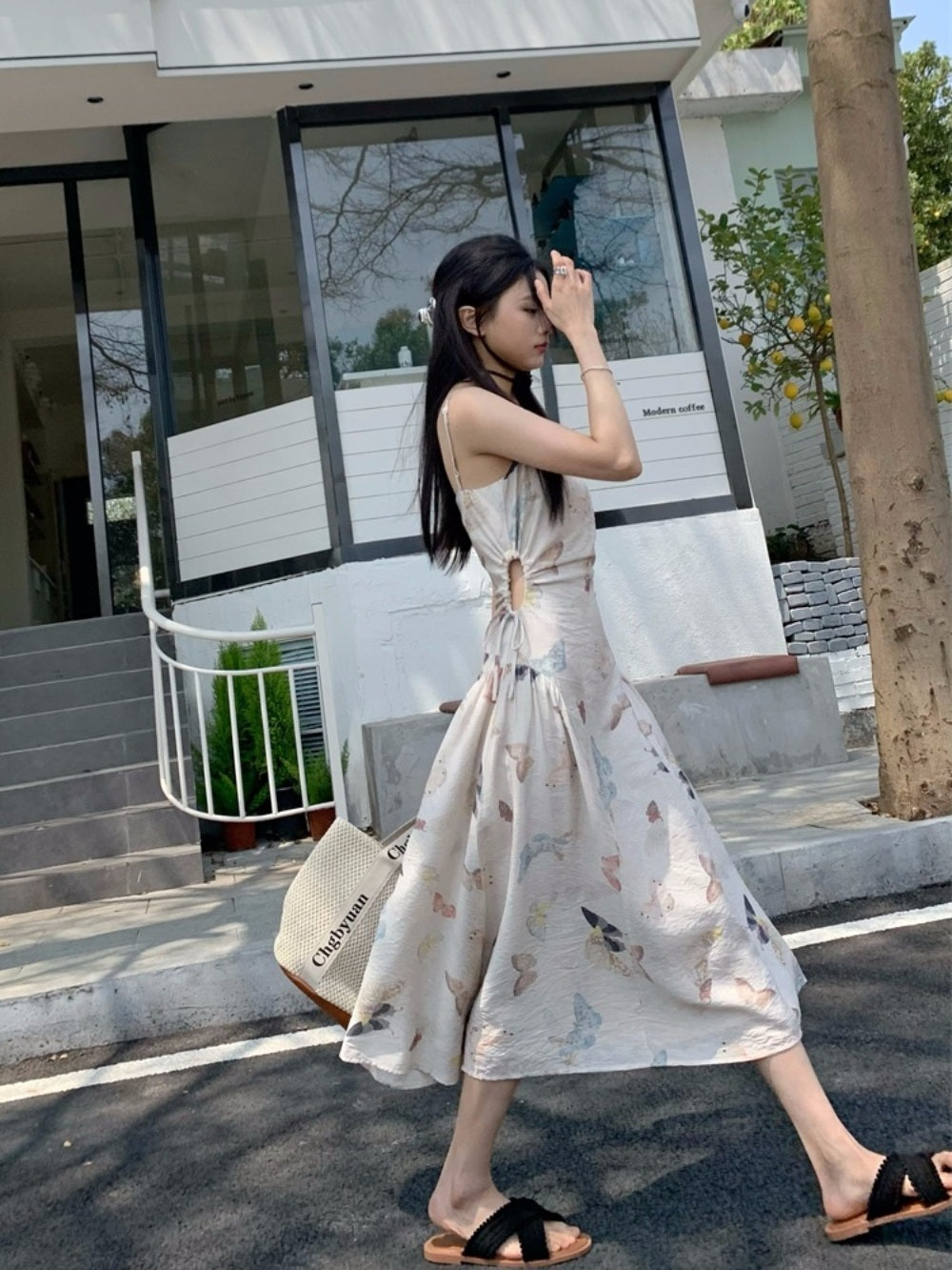 롱원피스  플라워 캐주얼 패치 나비 프린팅 JIKTEM WD4040907