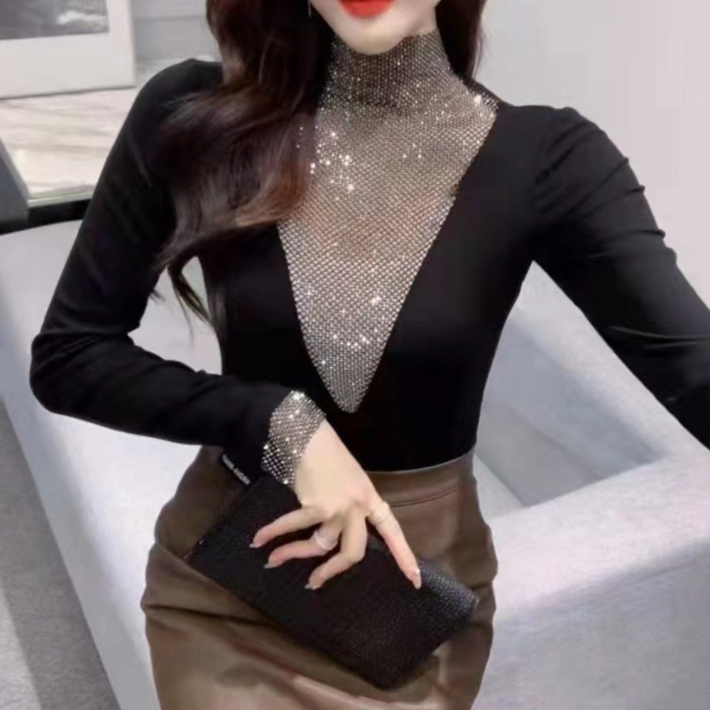 라틴댄스복상의 긴팔 폴라 째즈상의 연습복 슬림스포츠댄스복 JIKTEM BW4041505