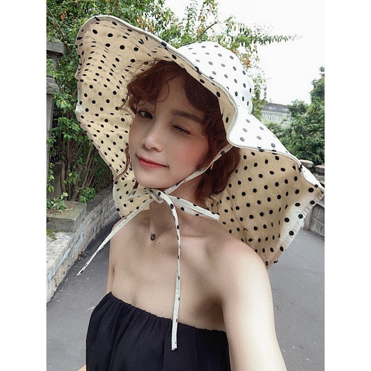 여성 여름모자 땡땡이 사파리모자 와이드챙 턱끈 JIKTEM BW4050715