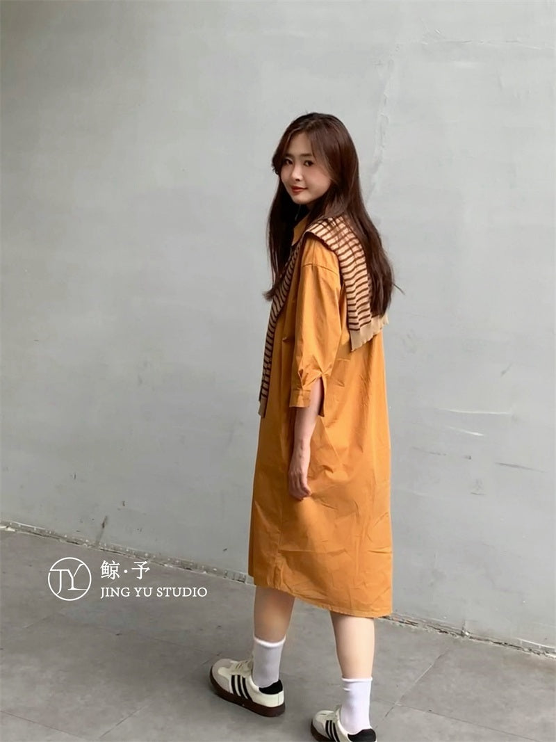 셔츠원피스 숄 일체형 긴팔 루즈핏 캐주얼룩 JIKTEM BD4081618
