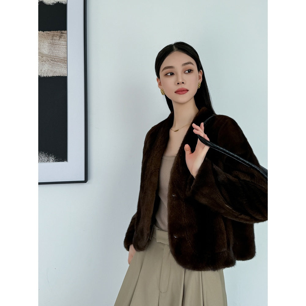 밍크 코트 숏자켓 모피 브이넥 가디건 JIKTEM BD4091808