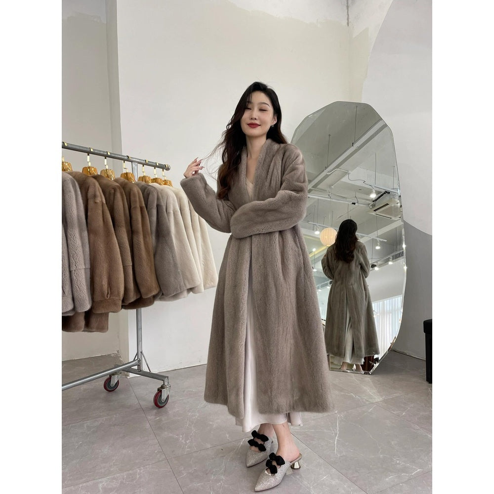 밍크 롱 코트 브이넥 모피 코트 JIKTEM BD4091809