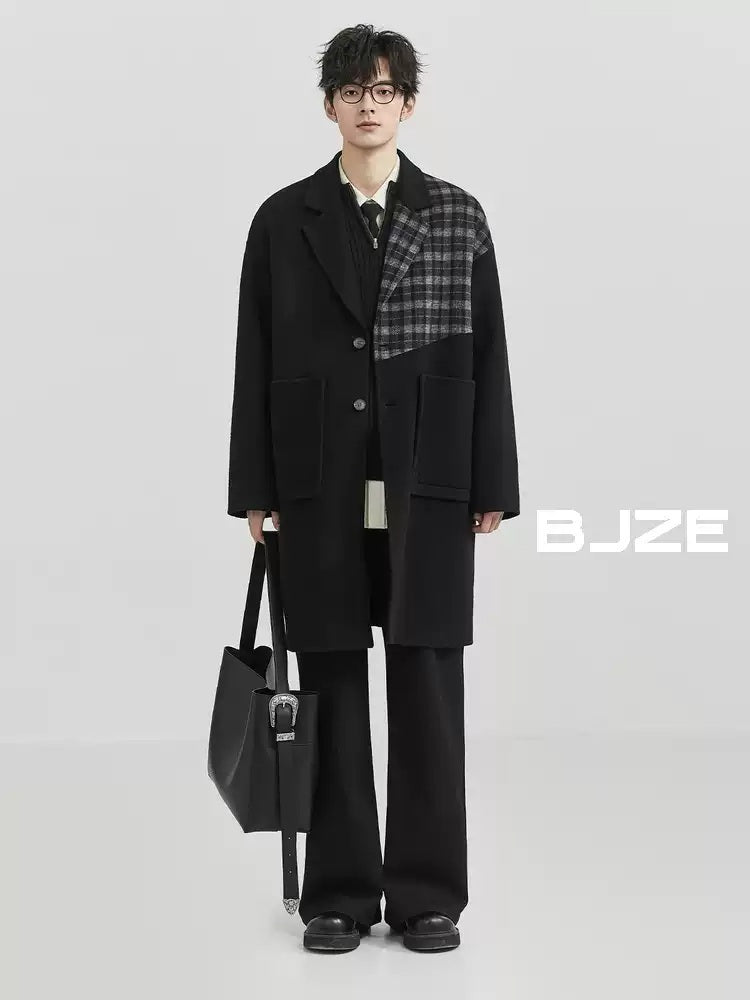 남자캐시미어코트 패치 루즈핏 싱글 울 코트 JIKTEM BD4100803