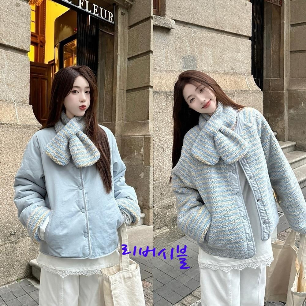 경량 패딩 양면 점퍼 노카라 리버시블 재킷 JIKTEM WW4112801