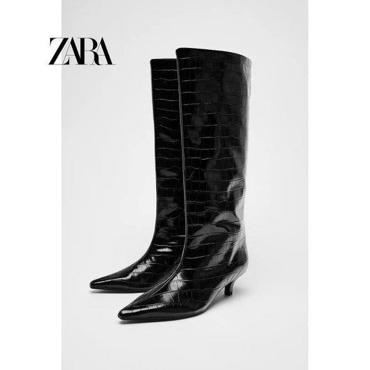 ZARA 정품 통넓은 롱부츠 앞뾰족 로우힐  JIKTEM WD4121927