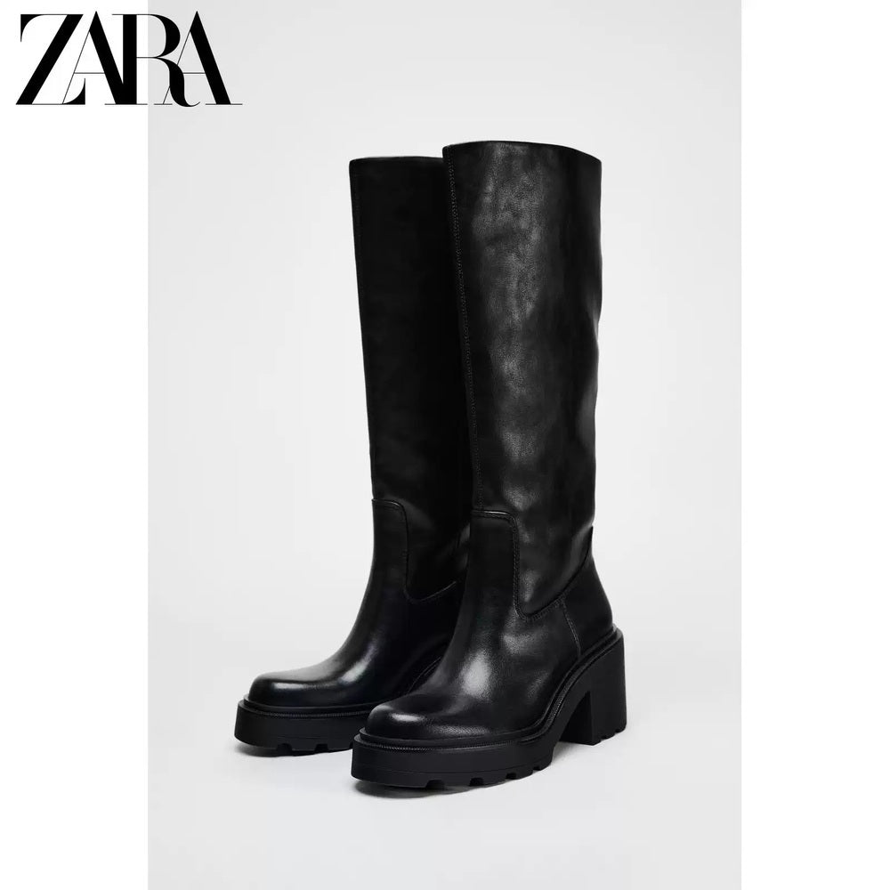 ZARA 정품 여성 롱부츠 블랙 통굽 키높이 JIKTEM WD4121925