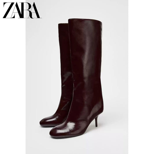 ZARA 정품 스틸레토 통넓은 무릎부츠 앞뾰족 JIKTEM WD4121903