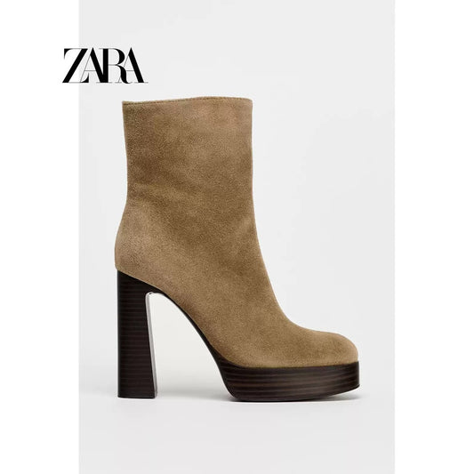 ZARA 정품 스웨이드 하이힐 첼시부츠 복고풍 JIKTEM WD4121916