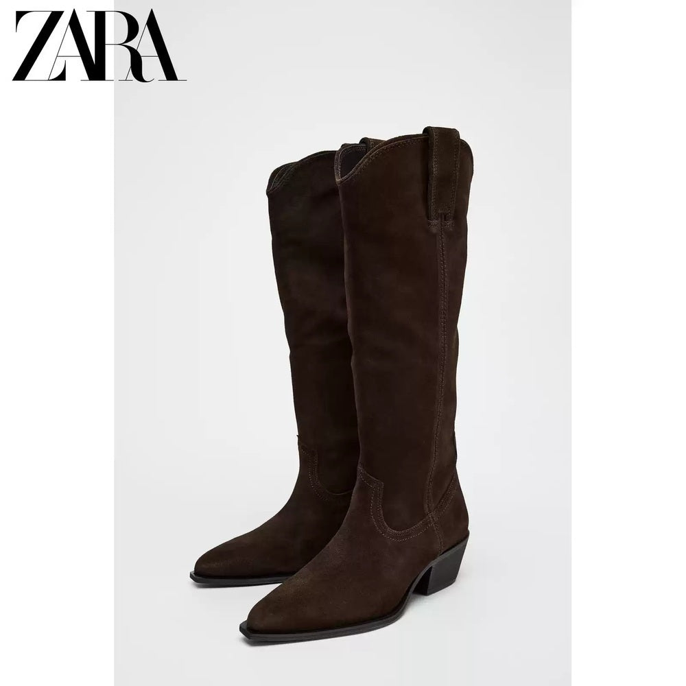 ZARA 정품 스웨이드 플랫  카우보이 롱부츠 JIKTEM WD4121907