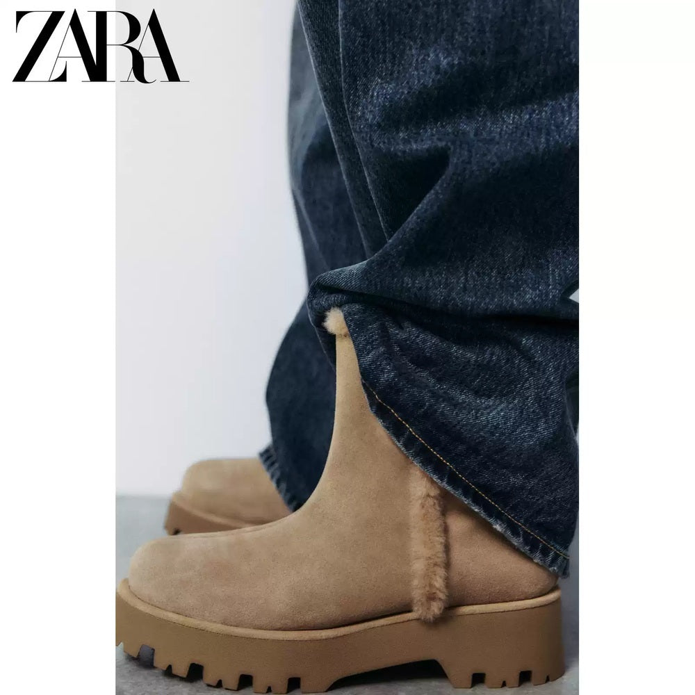 ZARA 정품 스웨이드 첼시 털부츠 퍼가득 마틴 숏부츠 JIKTEM WD4121902