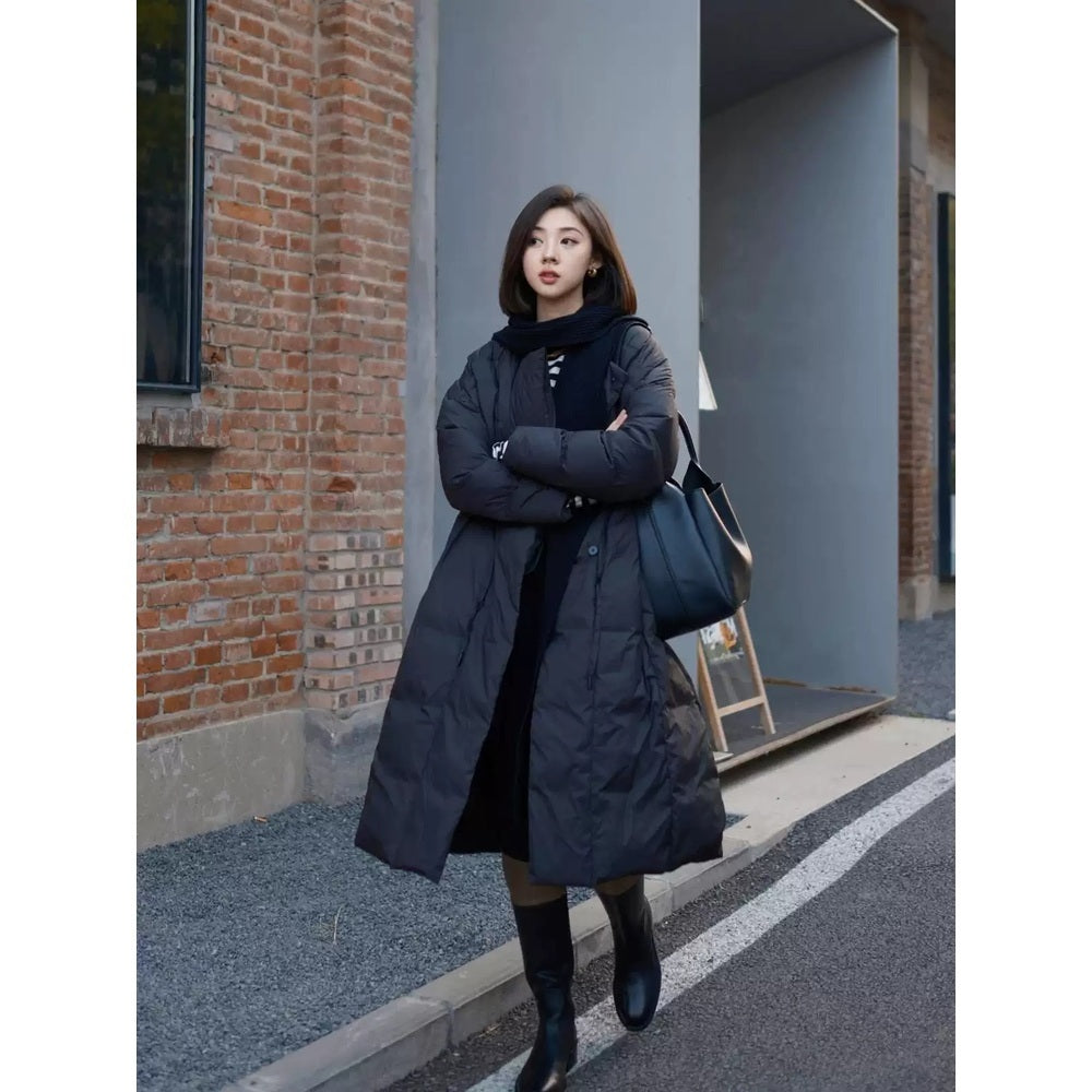 여성롱패딩 원피스형 다운 점퍼  라운드넥 JIKTEM BD4123004