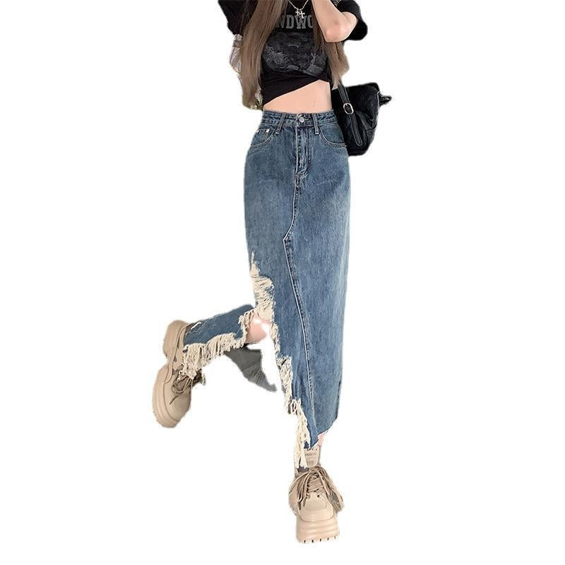 데님 스커트 74cm 82cm 옆트임 하이웨스트 생지 롱스커트 빈티지 JIKTEM BJ5022721