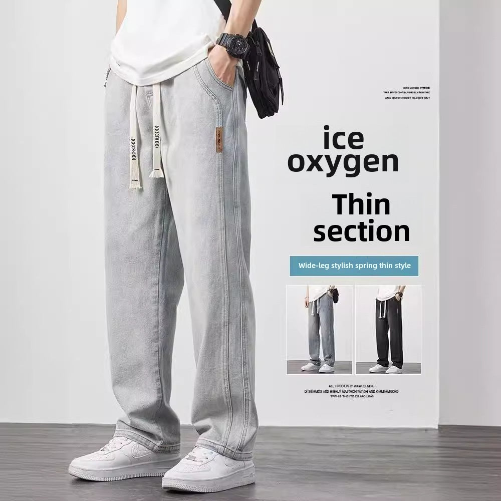 남자 청바지 여름 데님 팬츠 5XL 워싱 허리 밴딩 빈티지 와이드 통바지 JIKTEM BJ5030604