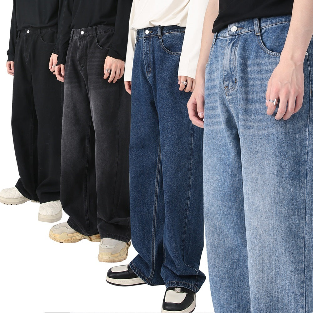 남자 청바지 구제 빈티지 워싱 데님 팬츠 허리 밴딩 와이드 통바지 JIKTEM BJ5030602