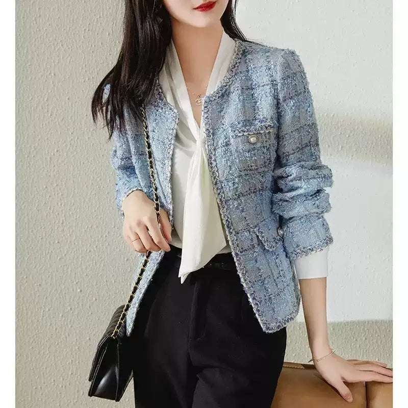 여성트위드자켓 러블리 블루 봄점퍼 하객룩 라운드넥 JIKTEM BW5031401