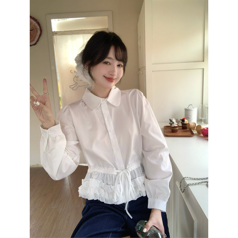 셔츠 블라우스 화이트 플 셔링 4XL 빅사이즈 JIKTEM BW5031407