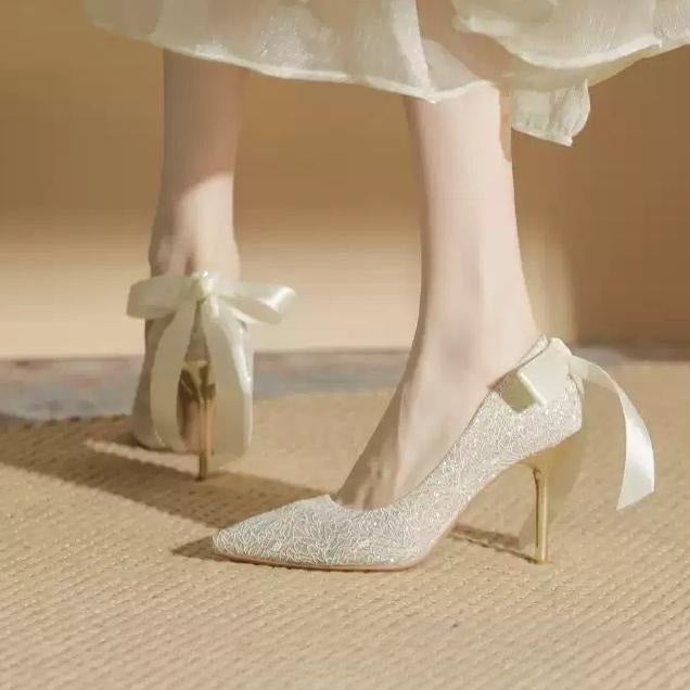 웨딩슈즈 피로연구두 5cm 7cm 9cm 뒷리본 신부드레스구두 JIKTEM WW5031812