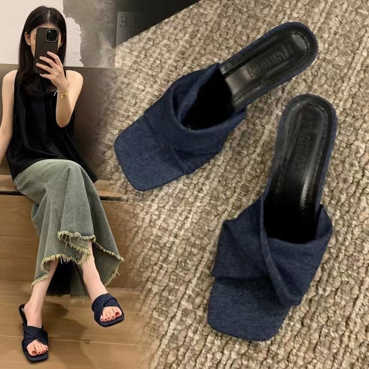 발편한샌들 6.5cm 데님블루 슬리퍼 스퀘어코 JIKTEM BJ5052012