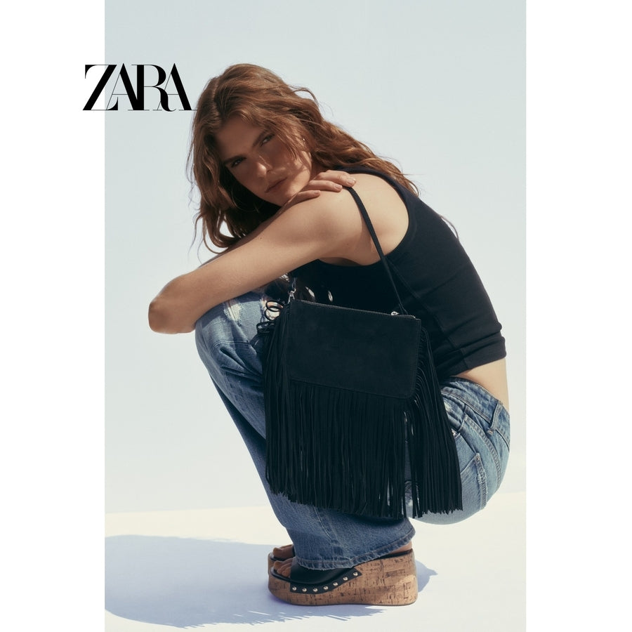 ZARA 정품 스웨이드 미니 숄더백 수술장식 크로스백 데일리핸드백 JIKTEM BW5052418
