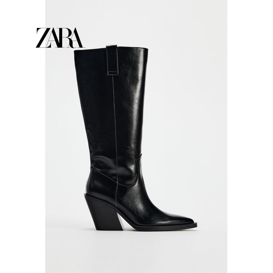 ZARA 정품 롱부츠 카우보이 앞뾰족 7cm 블랙 여성부츠 JIKTEM BW5052402