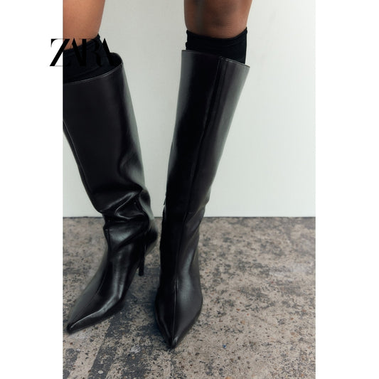 ZARA 정품 롱부츠 8cm 스틸레토 앞뾰족 브라운 JIKTEM BW5052404