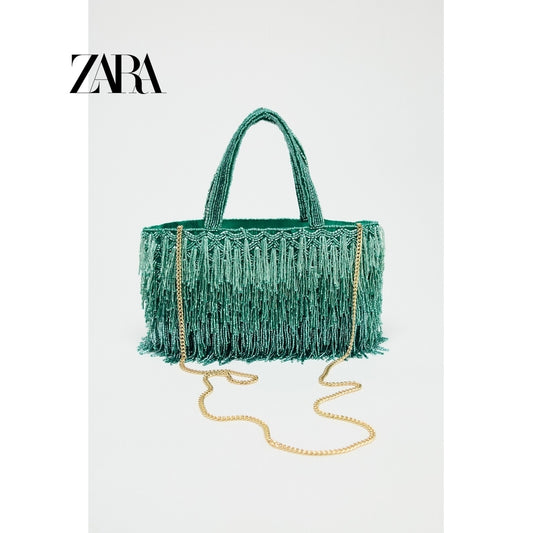 ZARA 정품 구슬 수슬 그린 핸드백 쇼퍼백 크로스백 JIKTEM BW5052421